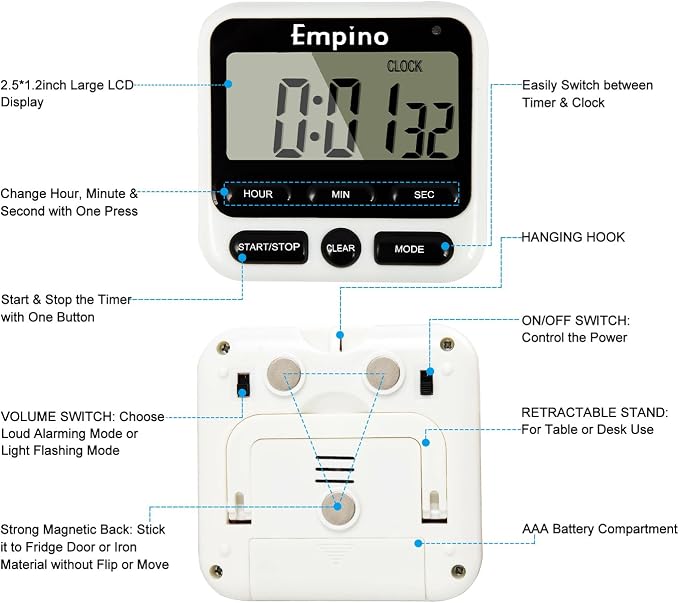 Digital Kitchen Timer 24-Hours Magnetic Countdown Cooking Timer Clock