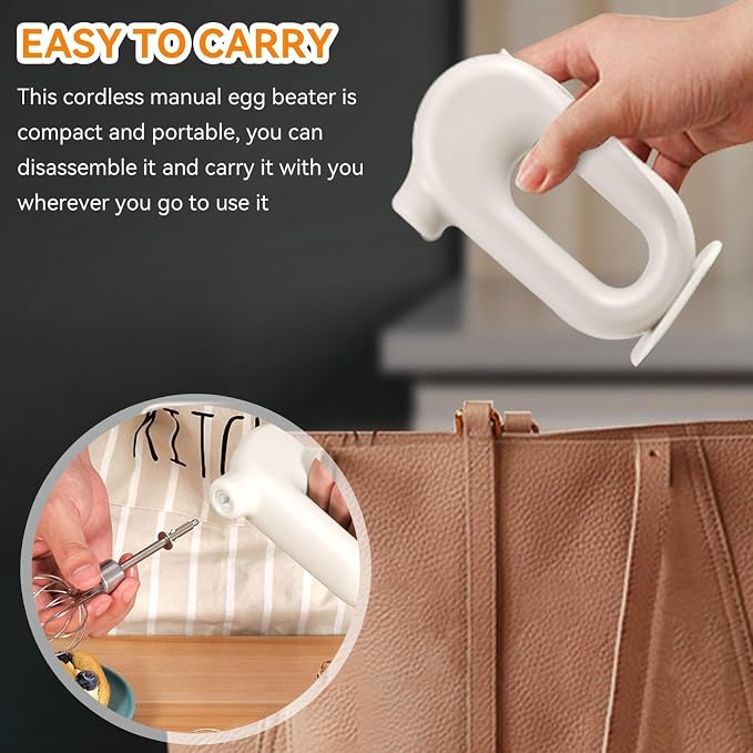 Cordless Hand Mixer, Electric Hand Whisk Portable Egg Beater Handheld Egg Beater Electric Handheld 4 Speed Adjustable Mini Hand Mixer Electric Mixer, USB Charing, 1500mah(White)