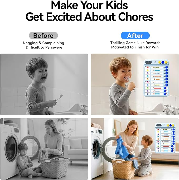 Magnetic Chore Chart for Kids with Timer, Visual Schedule for Kids, ADHD Tools to Do List, Checklist with 99-Min Countup/Countdown Chore Board with Sliders & Dry-Erase Sheets (Blue)