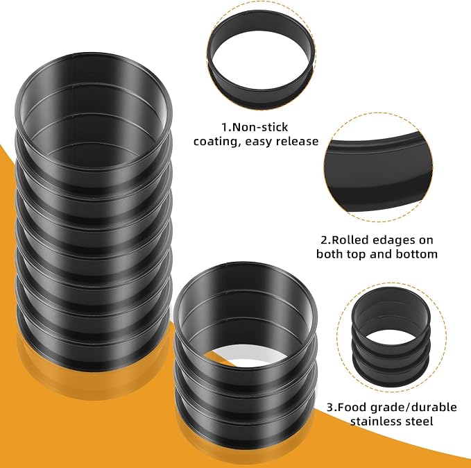 RICHSC-PAN Crumpet Rings, 10PCS Non-Stick English Muffin Rings 4 Inch For Baking, Stainless Steel Double Roll Upgrade Design, More Convenient to Take the Food of The Bakery Ring Mold.