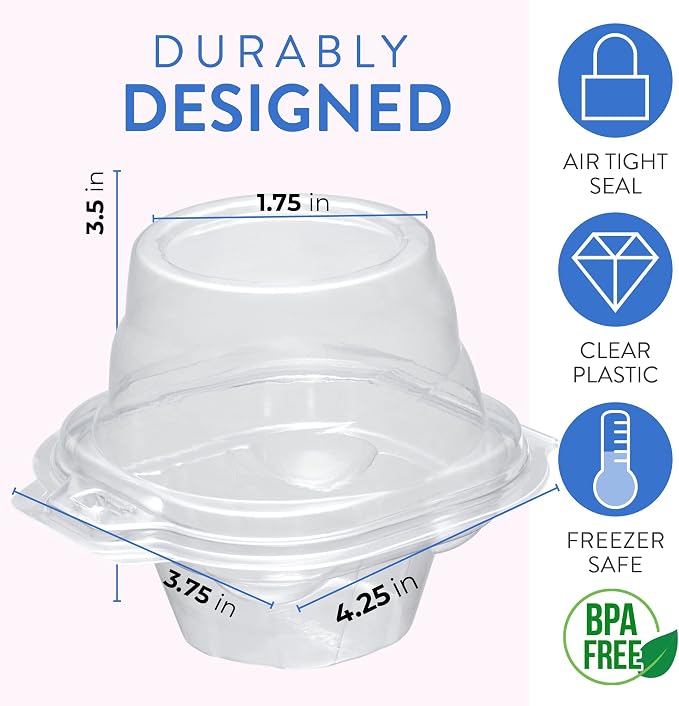 Individual Cupcake Containers (200 Pack) | Clear Plastic Disposable Cupcake Boxes/Holders | Single Cupcake Holder with Dome Lid Bulk | BPA-Free Plastic Cupcake Muffin Container Carrier Boxes to Go