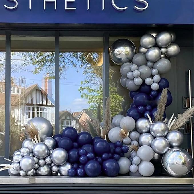 PartyWoo Blue and Silver Balloons 100 pcs 12 Inch Navy Royal Blue White Sliver Confetti Helium Balloons for Graduation New Year Weddings Father's Day Baby Shower Birthday Party Decorations