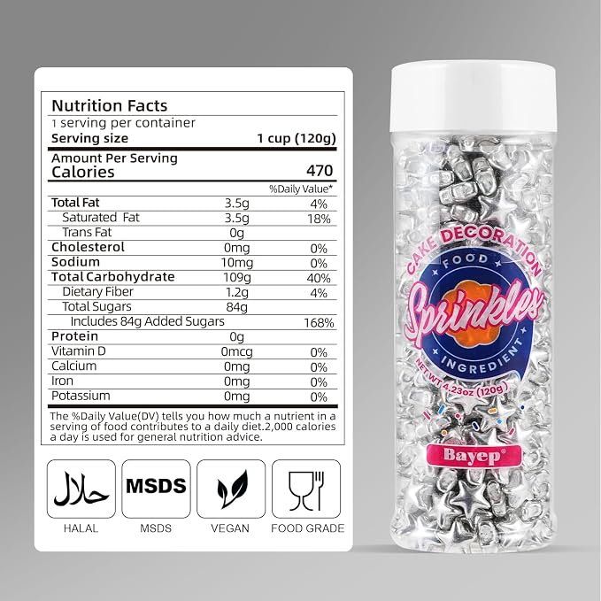 Sliver Star Sprinkles, 10MM Edible Candy Stars for Cake Decorating, Cupcakes, Cookies & Desserts, 4.2 oz Metallic Silver Sprinkles for 4th of July , Christmas, Wedding, Birthday, Holiday Baking Baby Shower