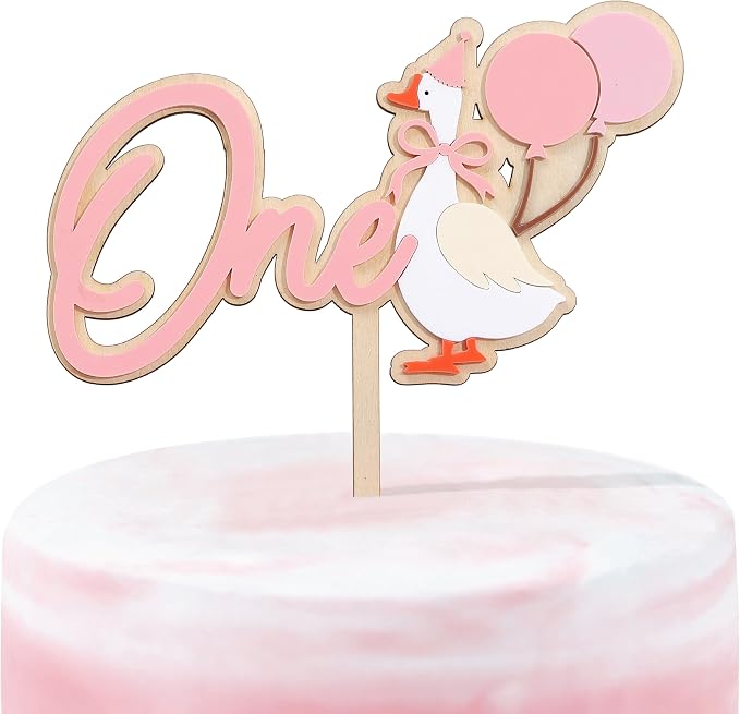 One Silly Goose 1st Birthday Cake Topper - Silly Goose First Birthday Decorations,Baby Girl 1st Party Decor (pink)