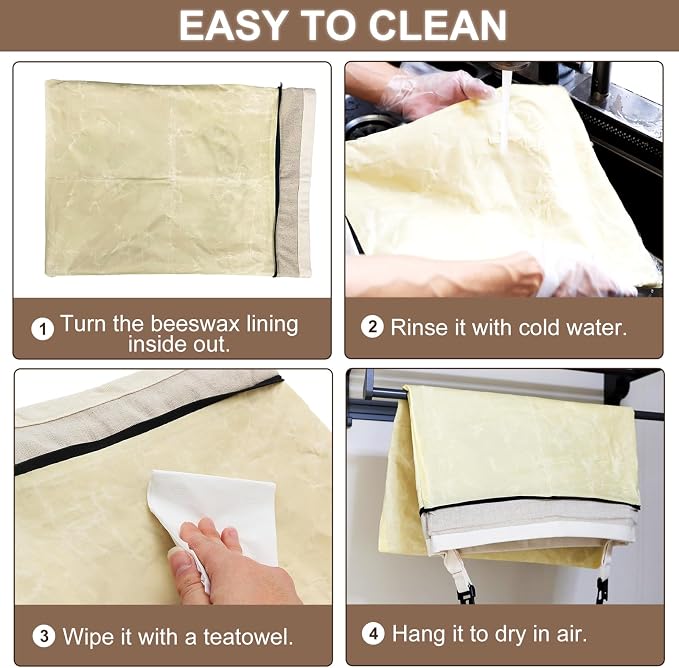 Beeswax Bread Bags for Sourdough, Large Size Sourdough Bread Bags with Beeswax to Keep Freshness Longer, Washable and Reusable Sourdough Storage Bag (2 Pack) (Light Beige)
