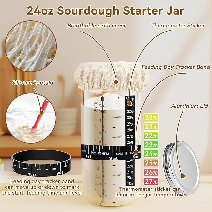 Sourdough Starter Kit, 24PCS Sourdough Bread Baking Supplies, 9"Round & 11"Oval Banneton Bread Proofing Basket, Bread Sling, Starter Jar, Whisk, Scrapers, Bread Lame, Bag, Sour Dough Making Tools Kit