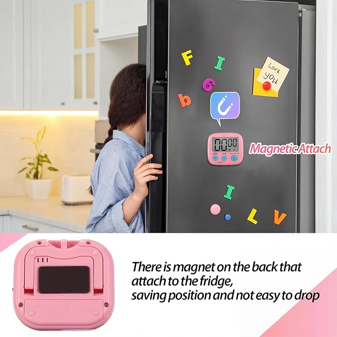 Weewooday 24 Pcs Small Digital Kitchen Timer Magnetic Back and Switch Minute Second Count up Countdown Big LCD Display Loud Alarm for Teacher Cooking Baking (Pink,Orange)