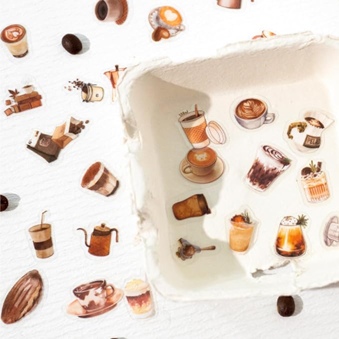 1000 Pcs Coffee Lover Stickers – 2x3cm Waterproof PET Mini Stickers for Journals, Planners, Scrapbooking – Barista, Espresso, Latte Art Small Vinyl Stickers in Vintage Tin Box