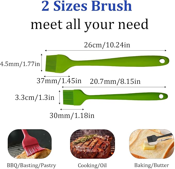4PCS Heat Resistant Silicone Basting Brushes Cooking Brush, BPA Free Pastry Brush with Soft Bristles for Oil Butter Sauce BBQ Grill Kitchen Baking Dishwasher Safe(Green)
