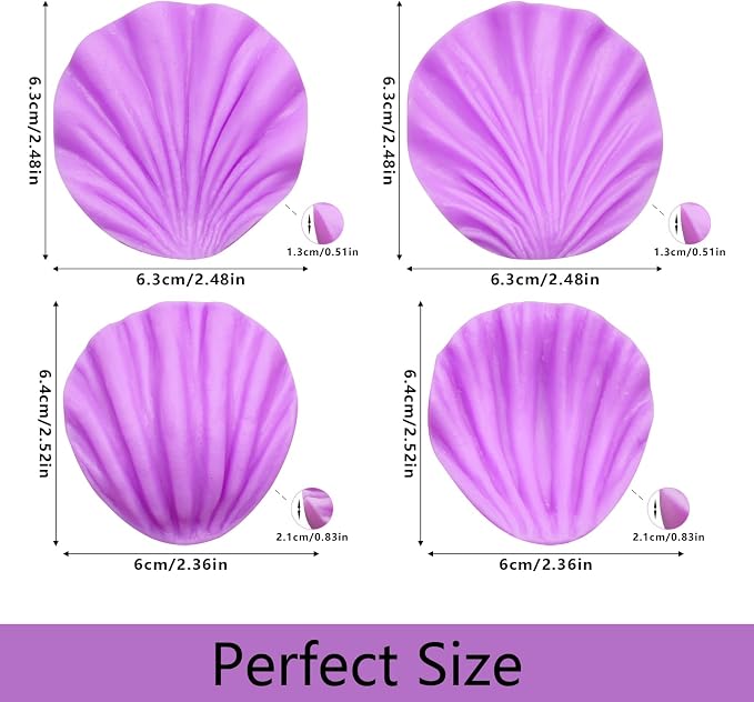 Peony Petal Silicone Fondant Mold Flower Silicone Mold for Cake Decorating | 4 Piece Petal Veiner 3D Texture Chocolate Molds, for Clay, Food-grade Silicone, Non-stick Surface, Easy Release Clean, Reuse