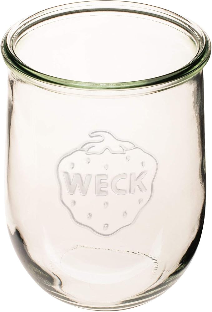 Weck Tulip Jar - Sour Dough Starter Jars for Sourdough - 1 x WECK 745 Large Clear Jar with Wide Mouth - 1 Liter Includes Glass Lid, rubber seal and steel clips