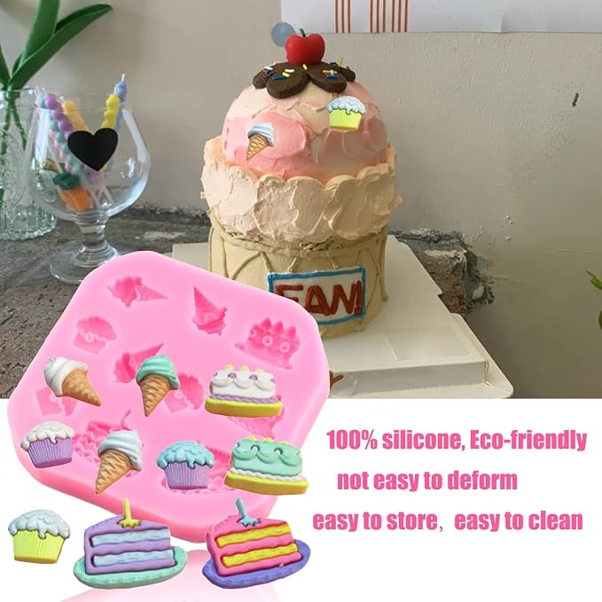 ZiXiang Ice Cream Cones Silicone Molds Donut Fondant Mold Lollipop Candy Mold For Cake Decorating Cupcake Topper Popsicle Polymer Clay Chocolate Gum Paste Set Of 4