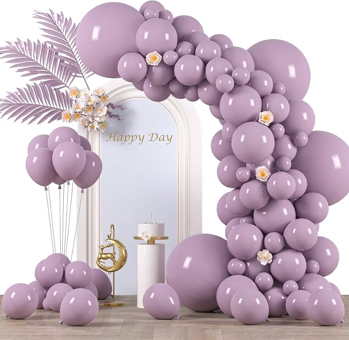 Voircoloria 130pcs Lilac Purple Balloons Different Sizes 18" 12" 10" 5" Faded Purple Latex Balloon Garland Arch Kit for Birthday Baby Shower Graduation Wedding Gender Reveal Party Decorations
