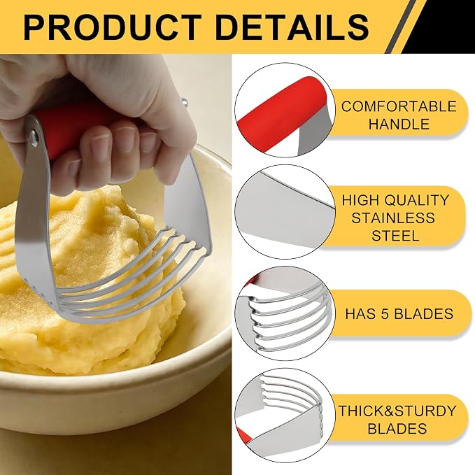 Pastry Shortening Blender Cutter,Stainless Steel Dough Masher for Butter Biscuit,Baking Kneading Dough for Flakier and Fluffier Pie Crusts/Almond(Red)