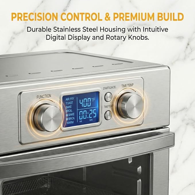 NEWBULIG 23QT Smart Touch Air Fryer Toaster Oven, Multi-Function Electrical Air Fryer Oven Combo, 7-in-1 Steel Countertop Ovens, 1800W Power, 120-Minute Timer, Convection, LCD Display