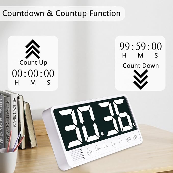 Digital Kitchen Timer - 7.1” Extra Large Display LED Magnetic Rechargeable Countdown/Up Timer, w/6 Alarms 4 Levels Volume Memory Function for Cooking, Classroom, Office, Home Gym(Black)