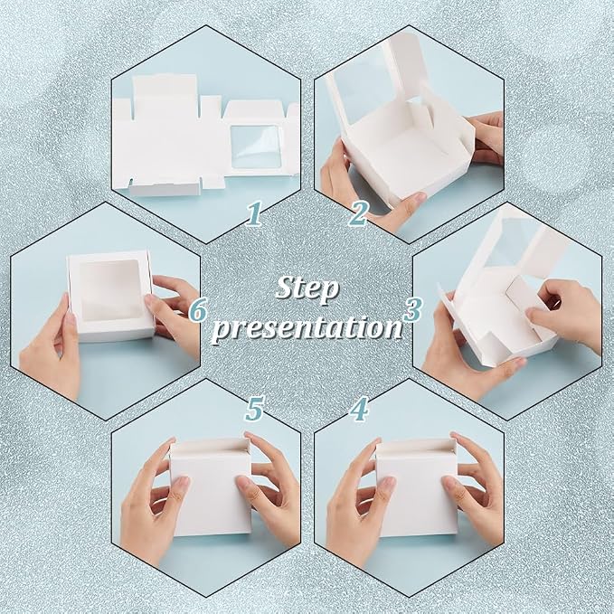 BENECREAT 20 Pack White Kraft Paper Boxes with Clear Window 3.6x3.6x1.4 Gift Packaging Boxes for Bakery Cookies Cake Candy Wedding Party, Christmas Festival Gift Packaging