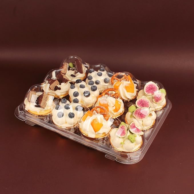 24 Count Cupcake Containers with Tall Dome Lids, 20 Pack Clear Plastic Stackable Cupcake Boxes, Detachable Covers for Frosted Cupcakes, Standard Size Cupcake Carrier for Parties, Bake Sales, Events