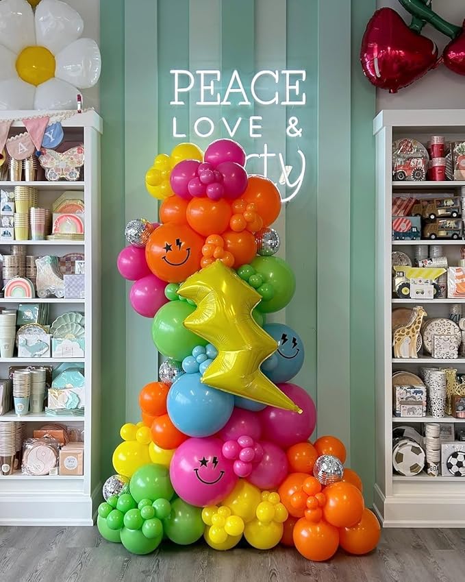 141 Pcs Rainbow Easter Balloon Arch Kit, Hot Pink Lime Green Orange Slate Blue Yellow Latex Neon Summer Tropical Balloon Garland for Hawaiian Luau Aloha Birthday Baby Shower Pool Party Decorations
