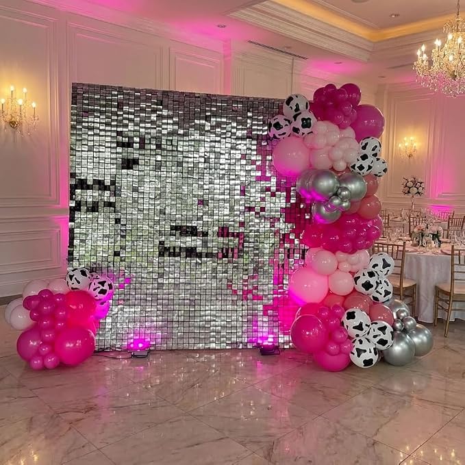 Disco Cowgirl Party Decorations 181Pcs Hot Pink Silver Cowgirl Balloon Arch Garland Kit for Anniversary, Bachelorette,Cow Girl Birthday, Farm, Western, Cowboy Theme Party Decoration