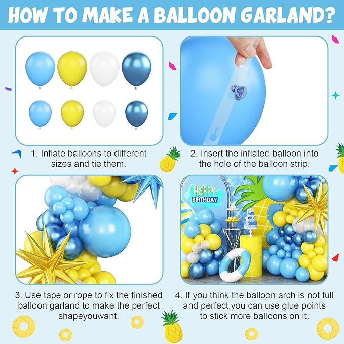 Yellow Blue Clear Balloon Arch Kit with Explosion Star Balloons, Cartoon Theme Blue and Yellow Balloons Garland Kit for Boys Girls Cartoon Birthday Baby Shower Party Supplies