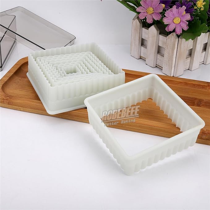 Multi-Shape Nylon Cookie Molds Round Square Star Plastic Geometry Biscuit Cutter Dough Mousse Bread Slicer DIY Bakery Utensils (Fluted Square)