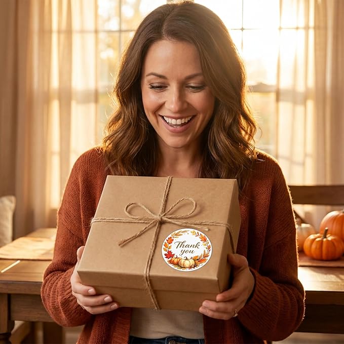 Louise Maelys 120Pcs Thank You Stickers Roll-2 Inch Autumn Thank You Sticker with Pumpkin & Leaf Pattern Labels for Thanksgiving, Gift, Party Favors, Small Business, Envelope,Holiday Decorations