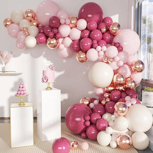 Retro Rose Baby Pink Champagne White Sand Balloons Garland Arch Kit, 146Pcs Latex Balloons Different Sizes 18 12 10 5 Inch for Party Decorations, Wedding Backdrop, Birthday, Graduation