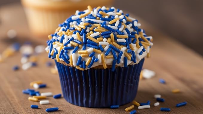NCS Dark Blue, Gold & White Jimmies Edible Sprinkles – Cupcake, Cake & Cookie Decorations, 7 oz
