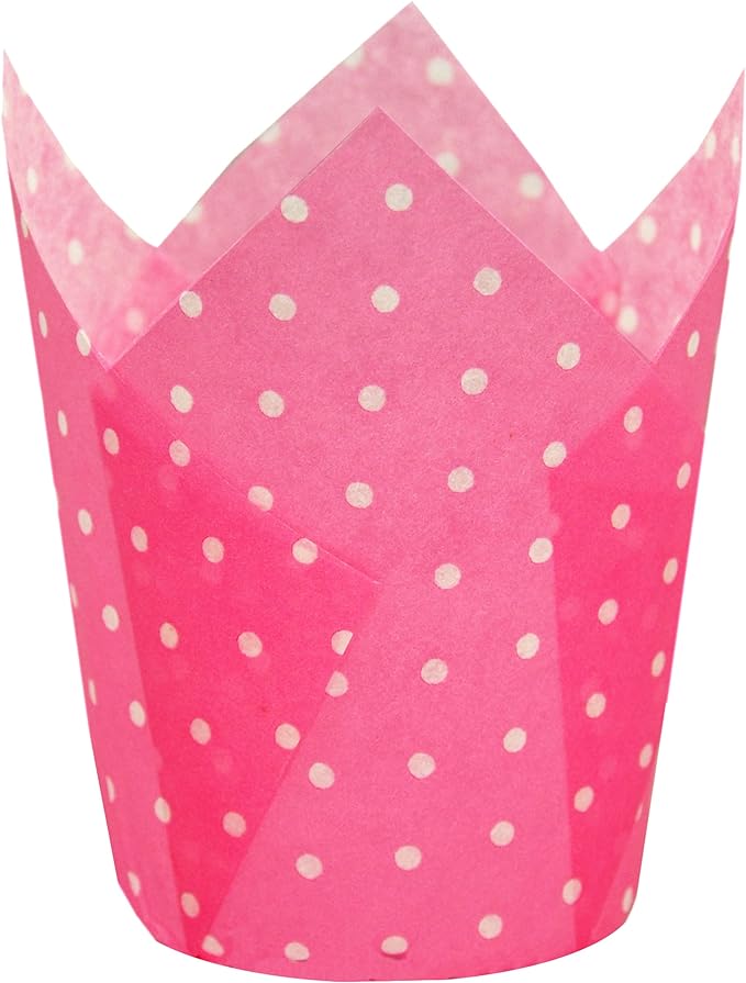 QLSmypkg Large Muffin Greaseproof paper Baking cupcake cups, 2-1/4" x 4" Pink printed with Polka Dot Tulip Baking Cup(Large) (125pcs)