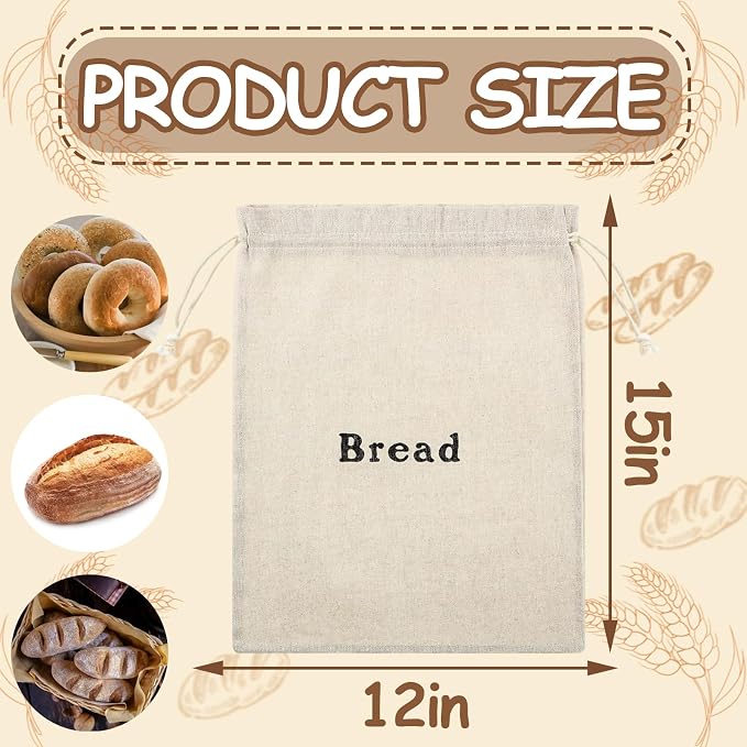 Reusable Bread Bags for Homemade, 12 x 15 Inch Linen Sourdough Bread Bags (6 Pieces) for Homemade Loaves & Pastries, Baking Gifts & Baking Supplies for Home Bakers, Stay Fresh Unbleached and Reusable