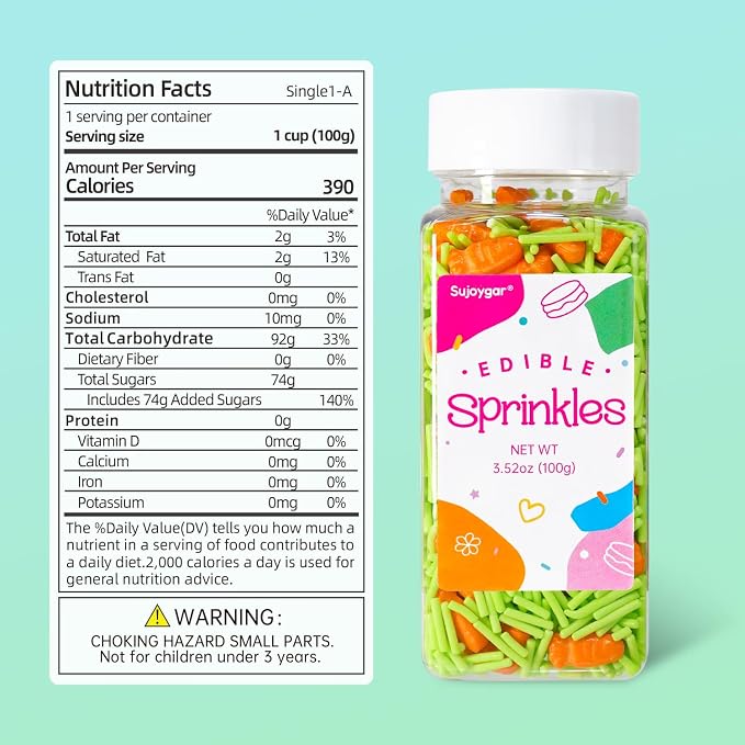 Green Jimmies & Carrot Sprinkles for Cake Decorations, 3.52oz Easter Sprinkles Edible for Cupcakes Topper for Cupcakes Topper Baking Cookies Easter Spring Party Supplies