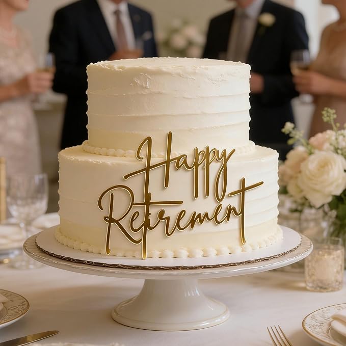 Happy Retirement Cake Topper,Gold acrylic Cake Decoration,No Work Zone For Men Women Retirement Party Supplies Photo Booth Props
