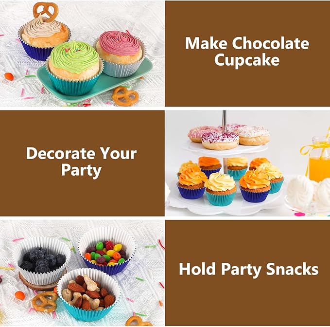 Gifbera Navy Blue Foil Cupcake Liners 200-Count Standard Size Muffin Paper Baking Cups