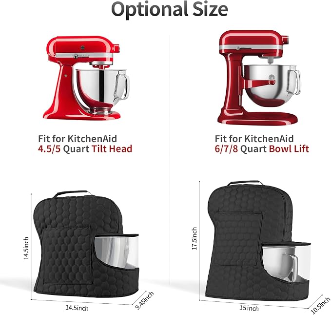 Stand Mixer Dust Cover Compatible with KitchenAid Mixer - Storage Bag for 6/7/8 Quart Bowl Lift with Pockets for Kitchen Aid Accessories and Attachments(Black,Fits for 6-8 Quart）