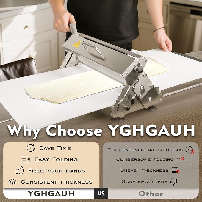 New Upgraded 15.5" Folding Dough Sheeter, Thickness Adjustable Manual Dough Roller, Machine Stainless Steel Sheeter, Baking Pastries and Bread, for Home and Commercial Bakeries