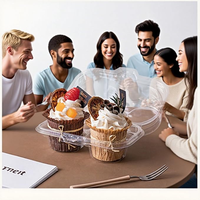 2-Cavity Clear Cupcake Containers Plastic Muffin Container(60pc) | 2-Compartment Clear Plastic Cupcake Cartons, 2-Count Cupcake storage Containers,CupCake Boxes for Baking, Parties & Picnic.