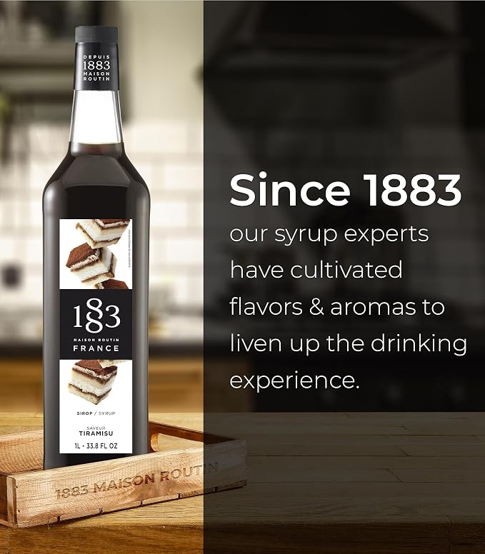 1883 Tiramisu Syrup for Drinks, Made in France, 1 Liter Glass Bottle
