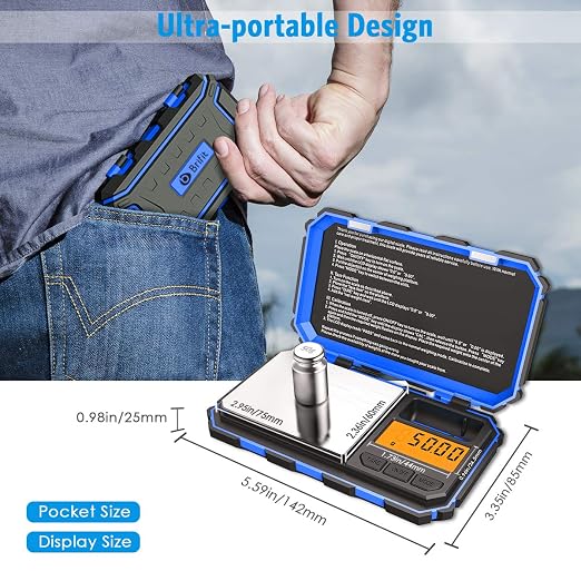 (Upgradaed) Digital Mini Scale, 200g /0.01g Pocket Scale, 50g Calibration Weight, Electronic Smart Scale, 6 Units, LCD Backlit Display, Tare, Auto Off, Stainless Steel (Battery Included)