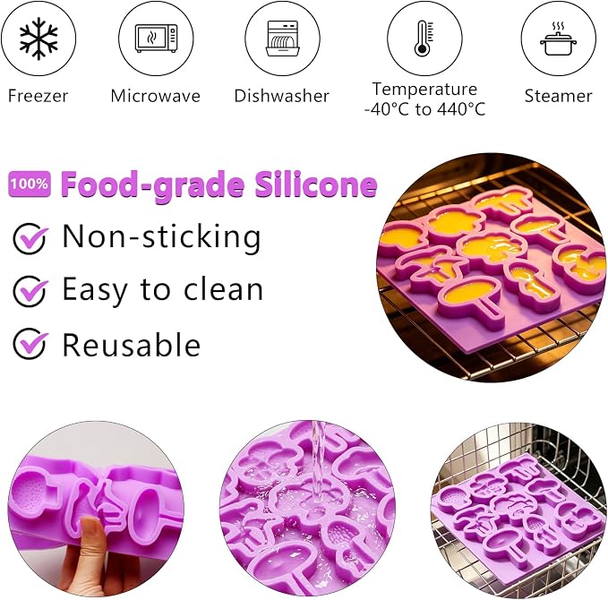 Mushroom Chocolate Mold, Mushroom Silicone Mold, Purple, 9 Cavities, Food-Grade, for Cake, Cupcake, Chocolate, Resin and Soap Crafts