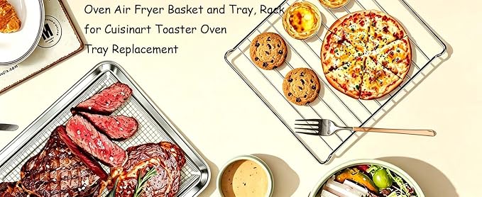 3PCS Air Fryer Replacement Tray for Cuisinar TOA-060/065 Toaster Oven Parts | Air Fryer Tray and Basket for Oven, Steel Baking Sheet Pan with Wire Rack Accessories for Cooking Bread and Broiling,NonStick
