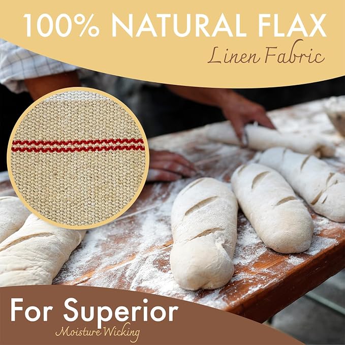 Professional Bakers Couche Extra Large 35" x 26" Heavy Duty Canvas Weight Linen Proofing Cloth - 100% Natural Flax Linen - with Bonus Storage Bag