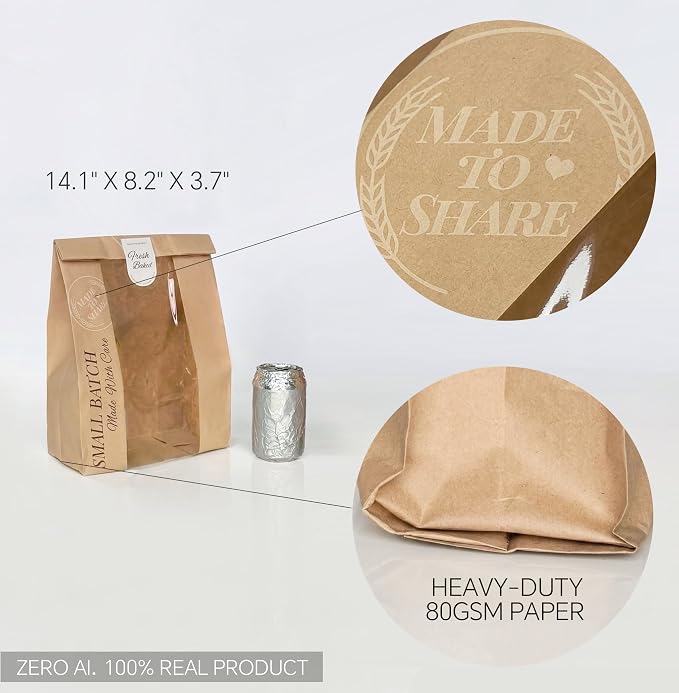 Bread Bags for Gifting Homemade Bread, 14.1" 80g Heavy-Duty Sourdough Bread Bags with Clear Window - Durable Sourdough Bags for Gifting & Commercial Use