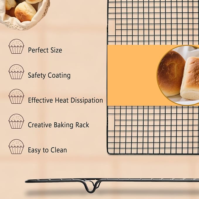 VNIMTI Cooling Rack 2 Sets, Cookie Cooling Wire Racks for Cooking, Baking, Roasting, Grilling, Drying, Oven Safe Grill Rack, 16" * 10" Small Squares Grids