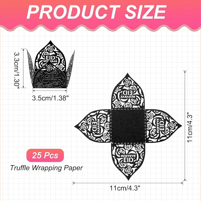 uxcell 25 PCS Truffle Wrappers 0.43x0.43 Inch Square Cupcake Liners Baking Wrappers Hollow Out Paper Dessert Cups for Wedding Birthday Black