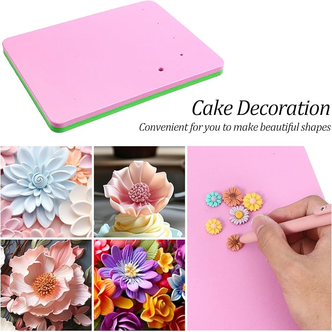 Fondant Foam Pad, Rectangular Fondant Cake Sponge Mat, 5 Holes Foam Shaping Pad Cake Flower Drying Mat for Sugarcraft Decoration