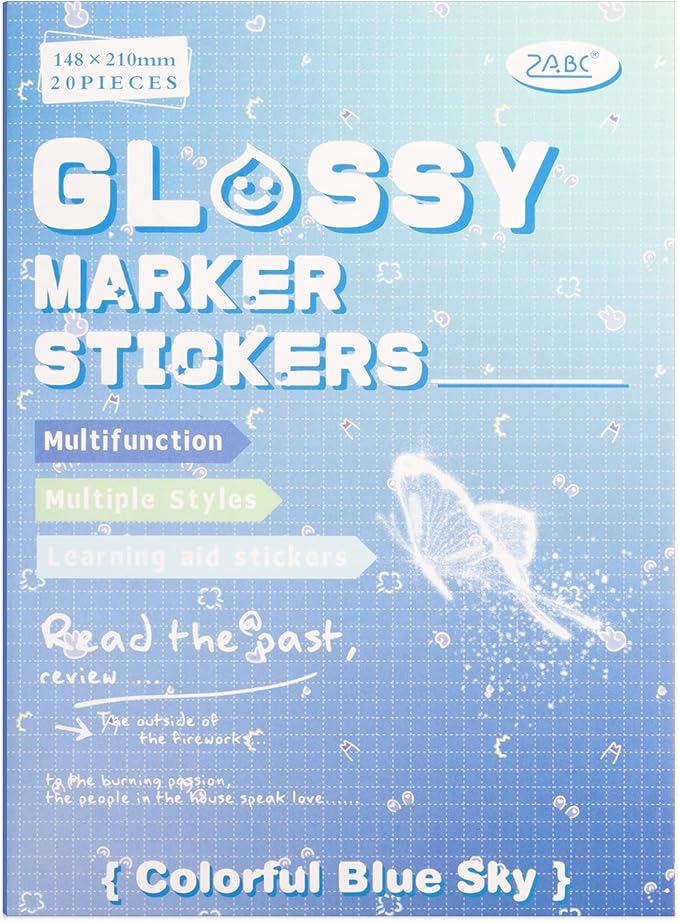 Blue Colorful Label Sticker Scrapbooking Supplies for Junk Journal, 20 Sheets Stickers - Ephemera Stickers Book(TZ-012-003)