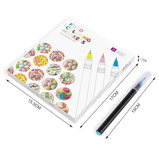 Food Coloring Marker Pens, 10Pcs Food Grade Edible Markers Food Writers for Decorating Fondant, Cakes, Cookies, Easter Eggs Painting Drawing Writing - Flexible Brush Tip, 10 Colors