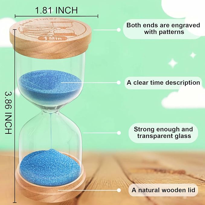 20 Minute Sand Timer Hourglass, Beech Wood Hourglass Sand Clock, Small Blue Wooden 20 Min Hour Glass, 20 Minutes Sandglass, Reloj De Arena, Classroom, Game, Kitchen, Home, Office, Decorative
