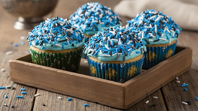 NCS Detroit Game Day Blue, Black, White, & Silver Jimmies Edible Sprinkles – Cupcake, Cake & Cookie Decorations, 7 oz